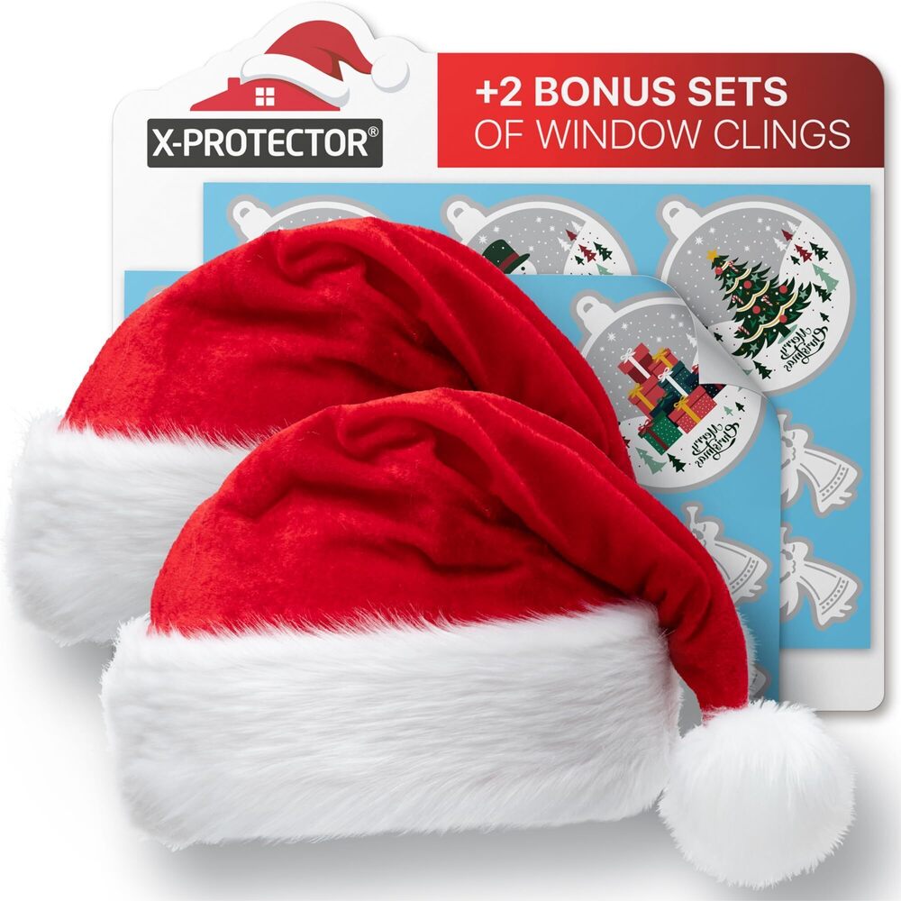 8886 Santa Hat 2 PCS - Large Christmas Hat for Adults - Premium Red Santa
